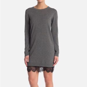 NWT BCBGeneration Gray with Black Lace Trimmed Sweater Dress Size Small